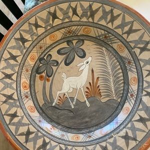 Four Mexican terra cotta plates.